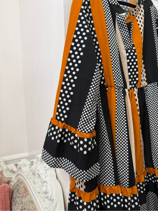 SHEIN Dresses & Skirts - SHEIN Black White Polka Dot Maxi Dress with Orange Trim
